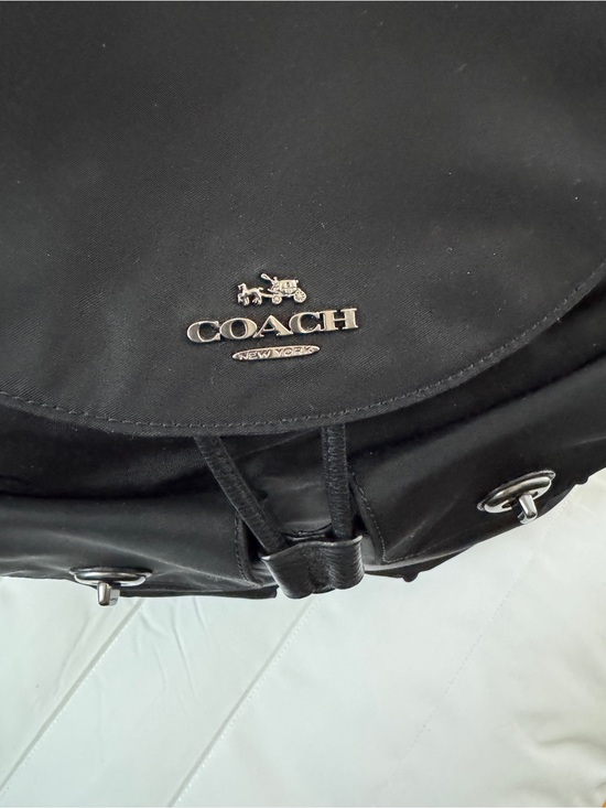 COACH Black Nylon Backpack Billie with turn lock front pockets. main image 4